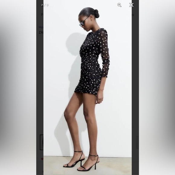 ZARA mini dress polka dot longs sleeve mini dress - Picture 4 of 8